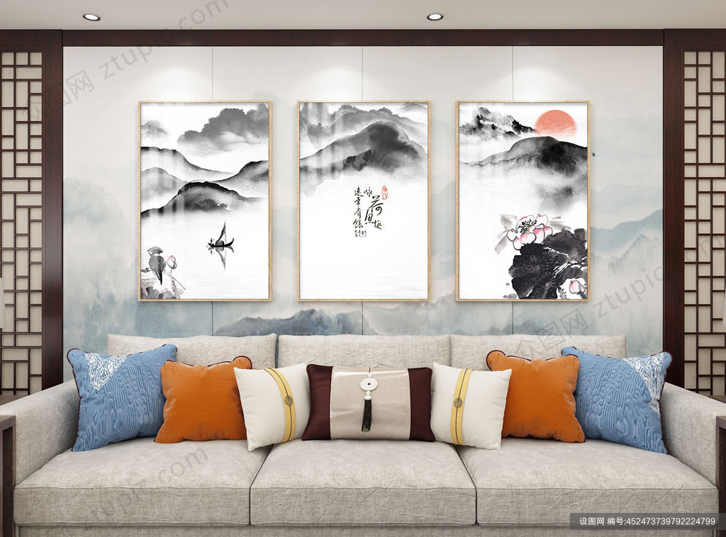 简洁中式淡雅水墨装饰画psd下载_编号452473739792224799-设图网