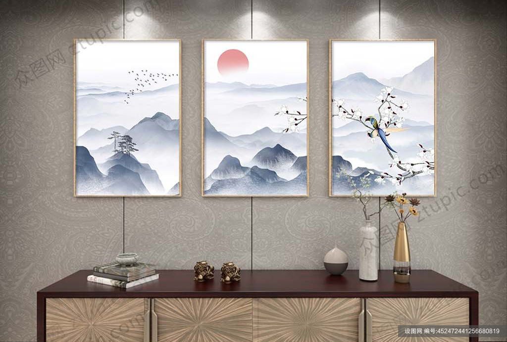 中式山水装饰画 大气山河图psd下载_编号452472441256680819-设图网