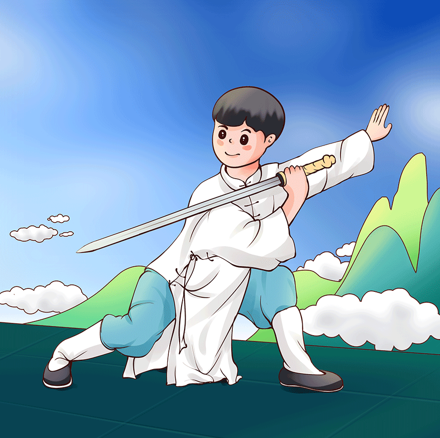传统卡通国风武侠剑术武术人物插画psd下载_编号452481776300987677-设图网