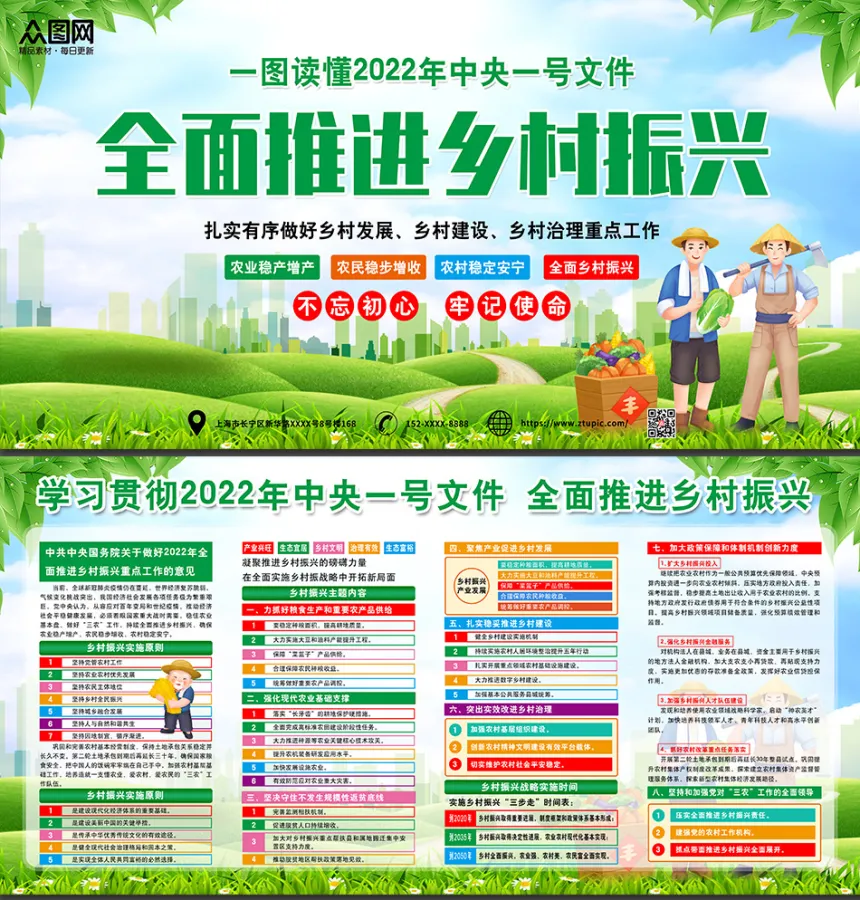 简约时尚乡村振兴战略展板