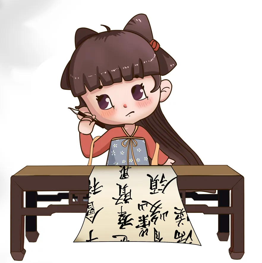 卡通手绘少女美术书法绘画人物插画