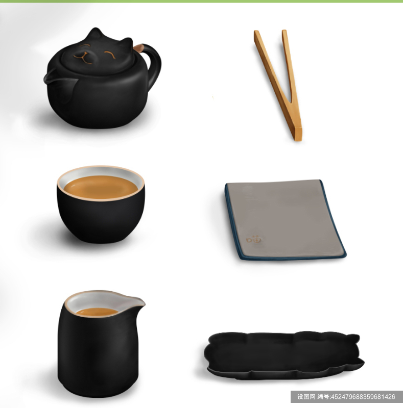 免抠套件黑色茶具物品原创元素插画png下载_编号452479688359681426-设图网