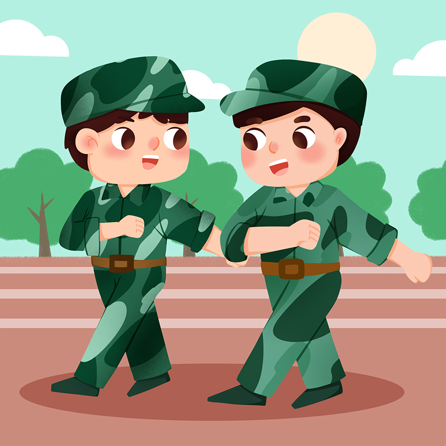 Q版军人卡通齐步走新生军训人物插画psd下载_编号452483838522824274-设图网