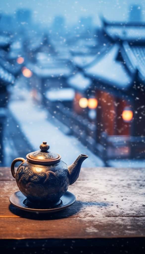 观雪煮茶冬日雪景二十四节气小寒摄影图