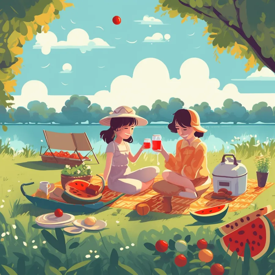 设图户外郊游露营场景扁平风夏季人物插画