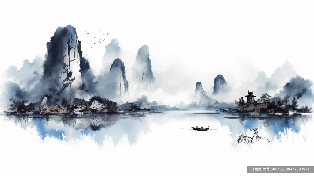 云雾缭绕横版中国风水墨山水插画png下载_编号560752236477684534-设图网