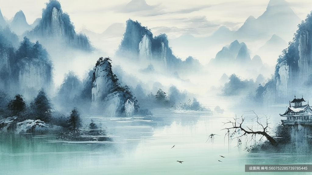 云雾缭绕横版中国风水墨山水插画png下载_编号560752285739785445-设图网