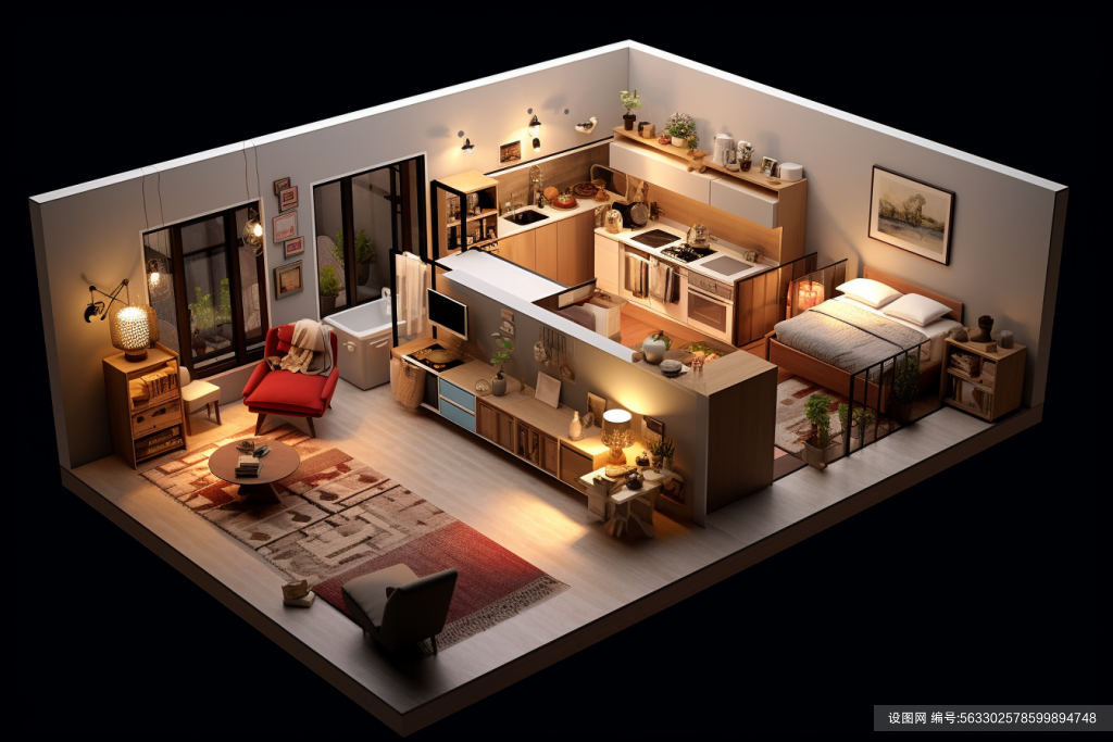 温馨3D室内设计装修透视图场景模型图片png下载_编号563302578599894748-设图网