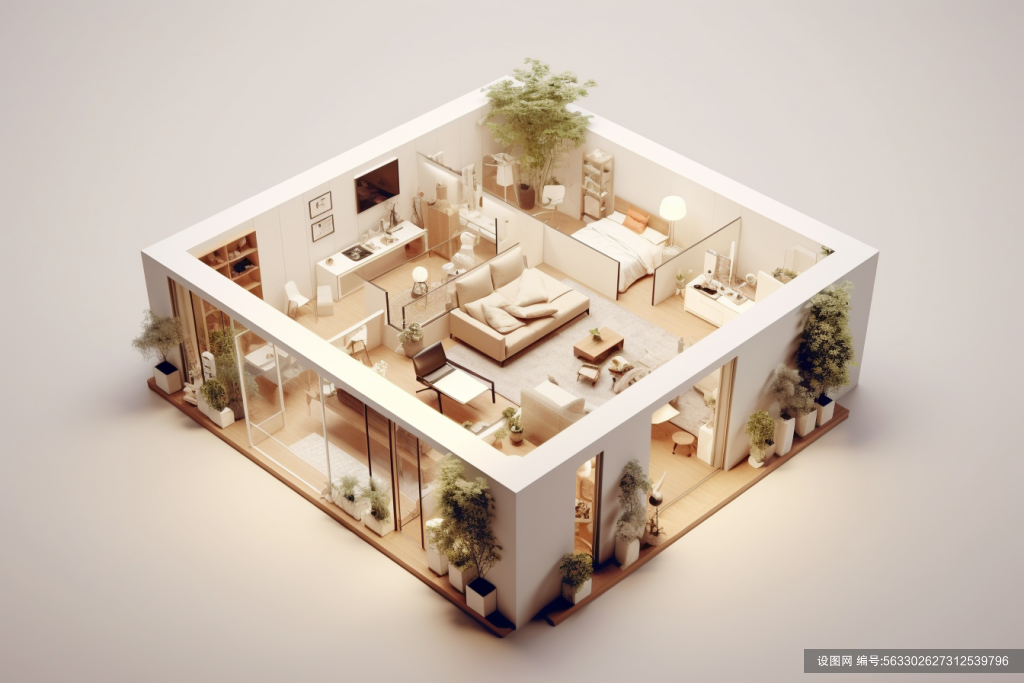小户型3D室内设计装修透视图场景模型图片png下载_编号563302627312539796-设图网
