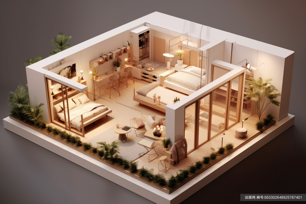 微缩3D室内设计装修透视图场景模型图片png下载_编号563302648925787401-设图网
