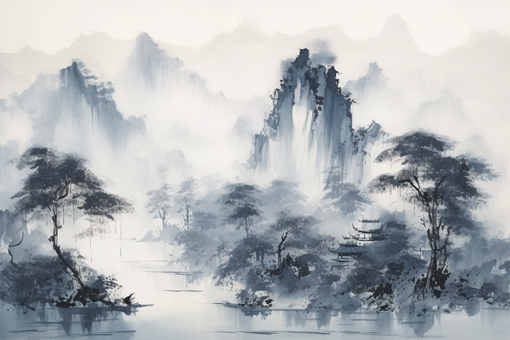 意境大气中国风水墨山水画装饰画png下载_编号566581835409265247-设图网