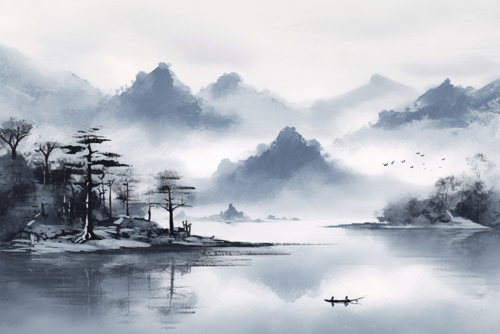 意境大气中国风水墨山水画装饰画png下载_编号566581889293488193-设图网