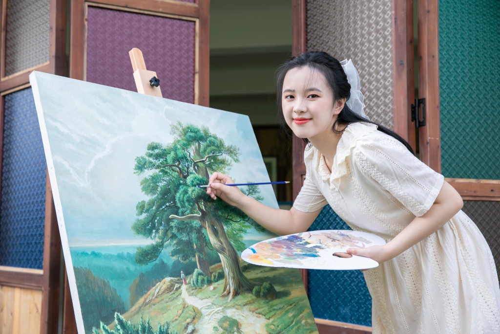 设图艺术生素色连衣裙女生人物摄影图