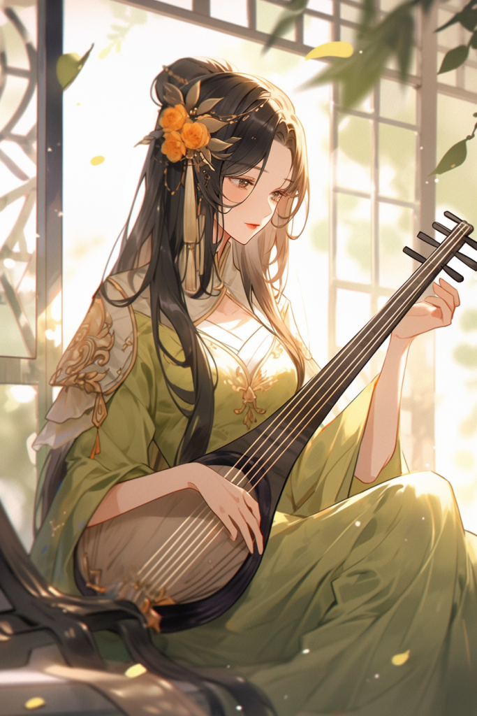 水墨琵琶古装少女古风女生插画