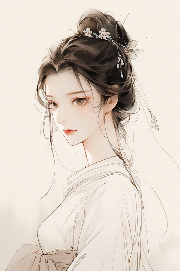 水墨古装少女古风女生插画
