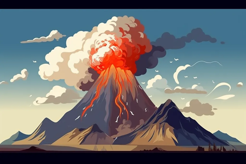 火山口爆发浓烟自然灾害火山喷发插画