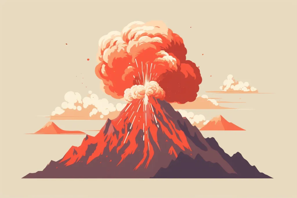 手绘自然灾害火山喷发冒烟元素插画