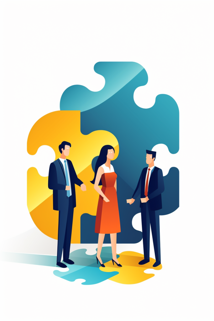 AI扁平化拼图企业团队交流合作场景插画
