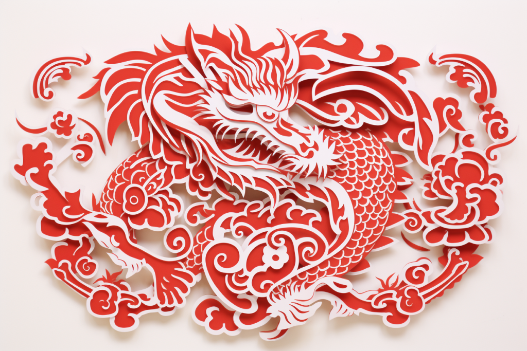 中国龙中国风喜庆龙剪纸图案背景图片