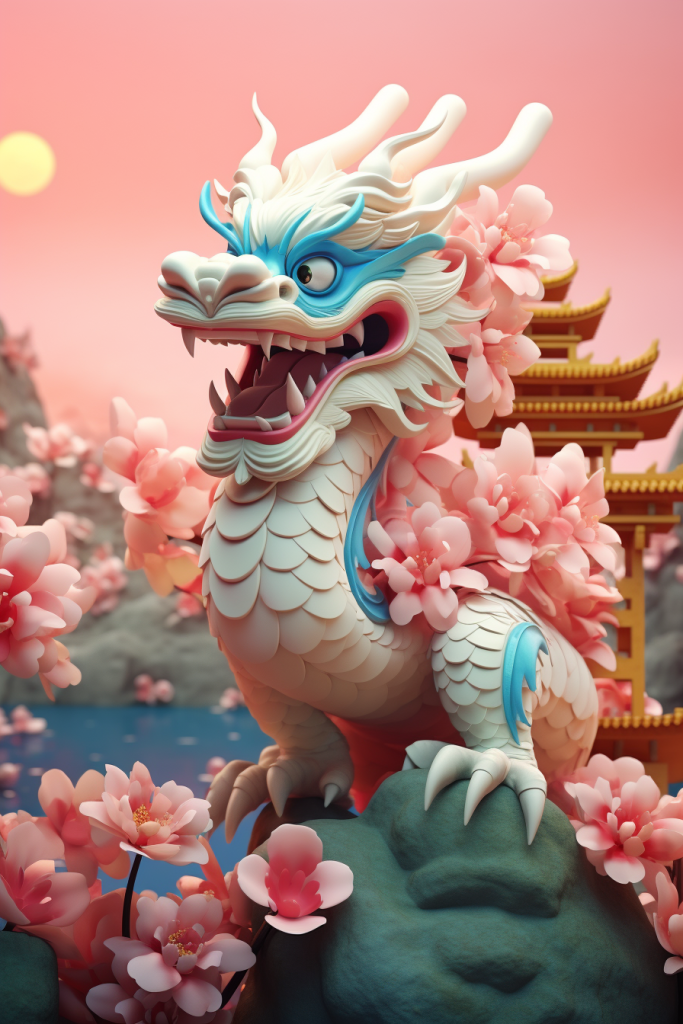 俏皮可爱新年传统艺术中国龙模型