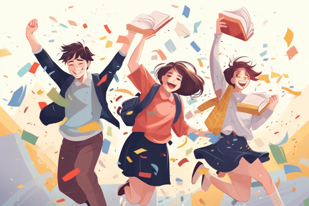 卡通扁平化开心一起上学人物场景插画