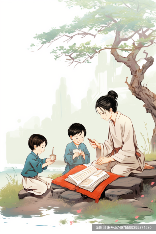 教育中国风水墨古风教师节老师学生人物插画png下载_编号574975599395871530-设图网