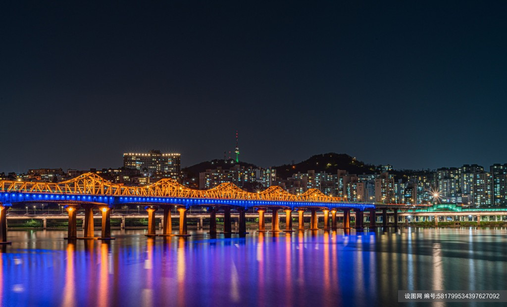 户外城市建筑大桥美丽星空夜景图片