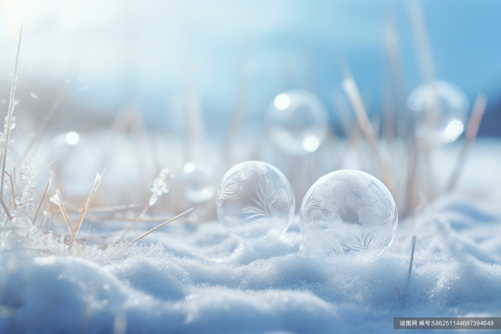 气泡在雪地里结晶二十四节气霜降摄影图片