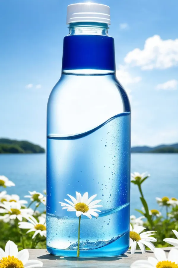 蓝色水面透明玻璃瓶展示样机效果图