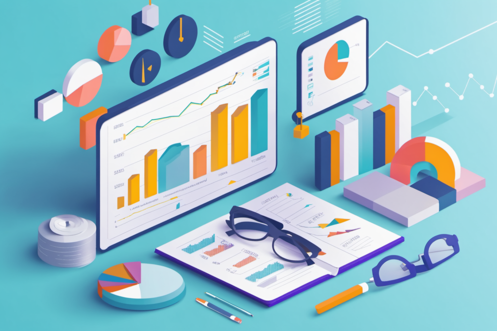 电脑屏幕投资金融理财投资立体场景插画图片