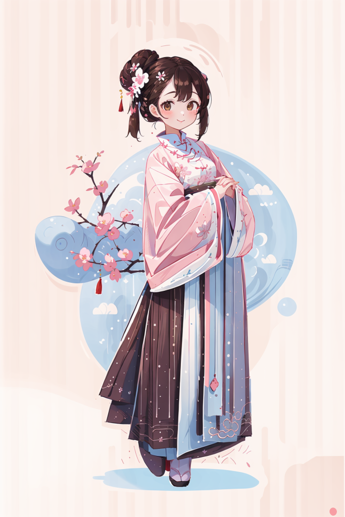 扁平风格柔桡轻曼的汉服女生人物插画
