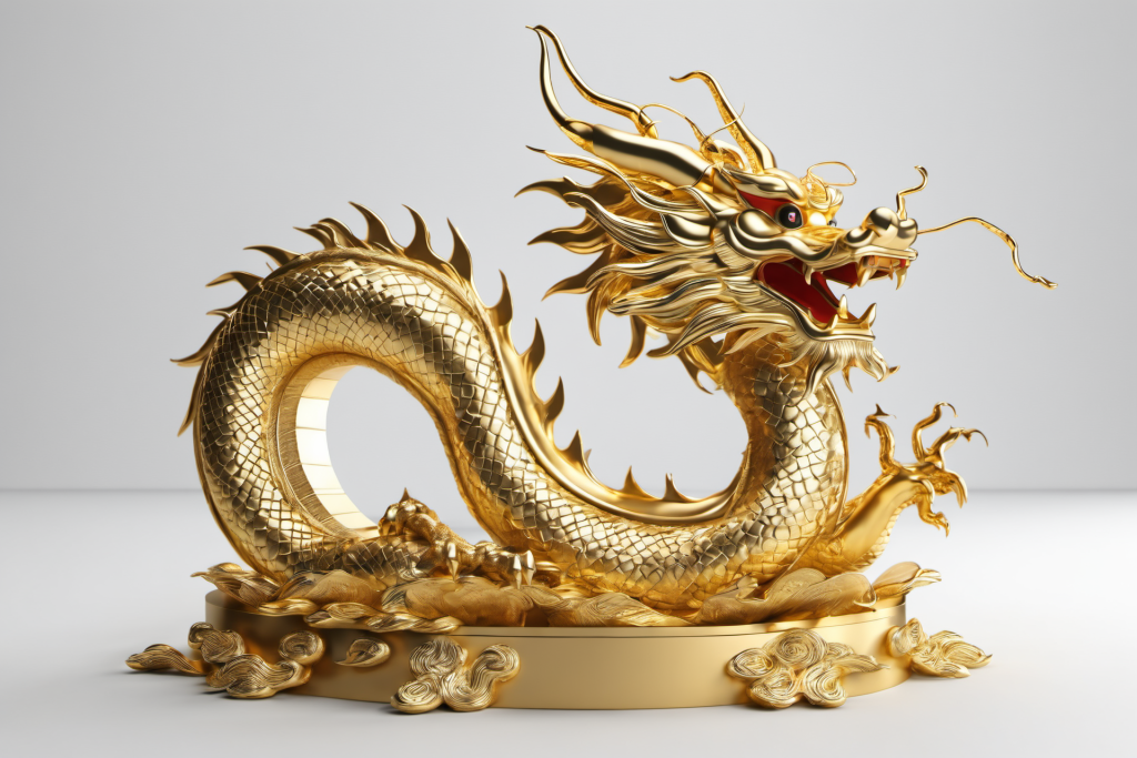 传统文化国风金属黄金龙模型图片