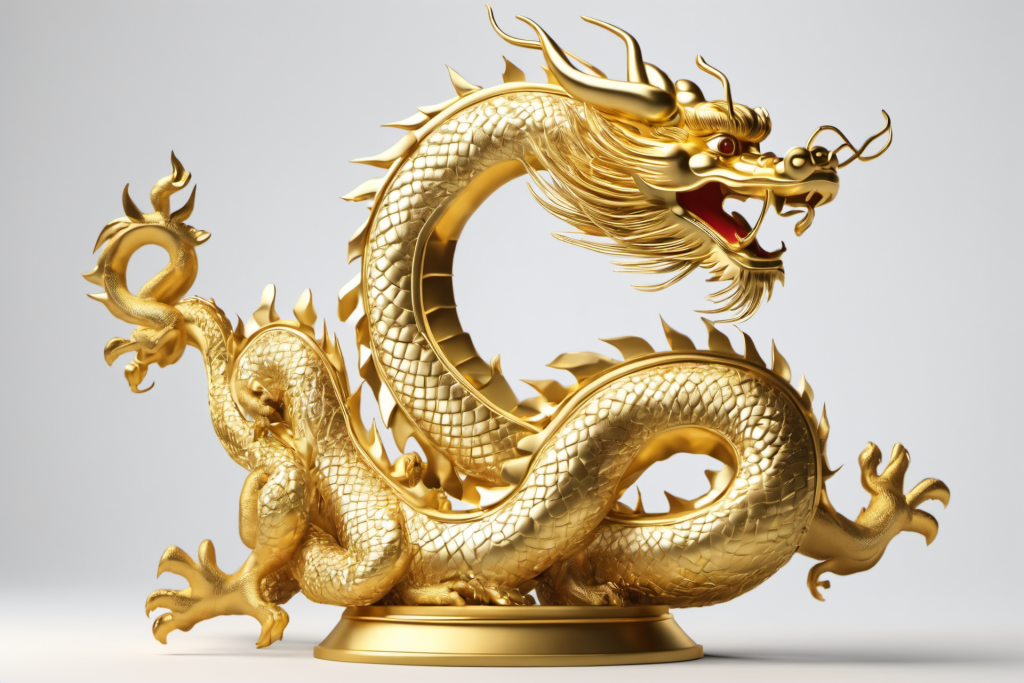 传统文化国风金属黄金龙模型图片