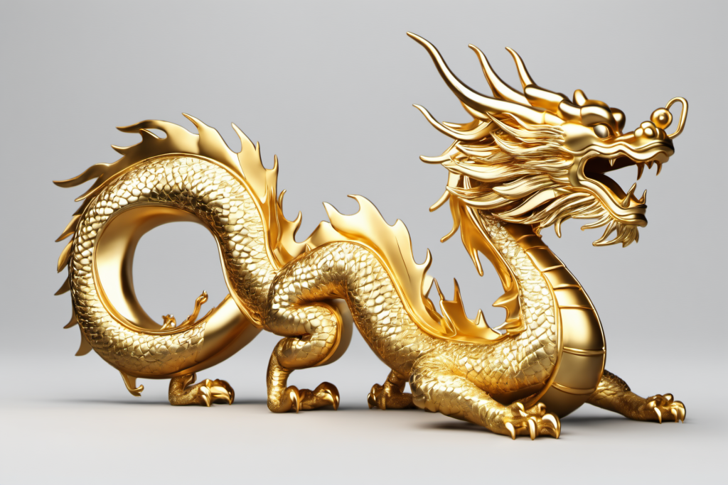 传统文化国风金属黄金龙模型图片