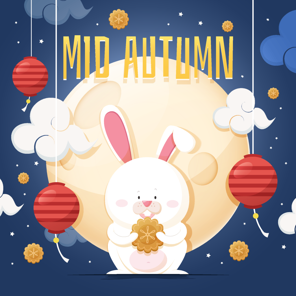 中秋月兔吃月饼传统节日中秋节创意插画