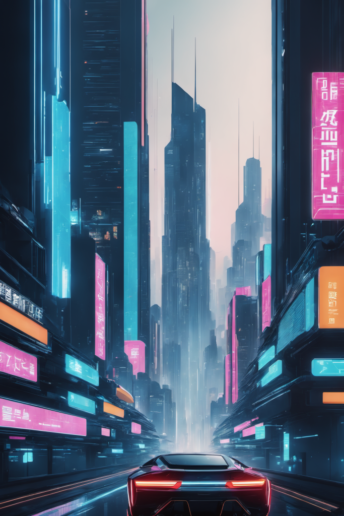 未来感路牌迷幻赛博朋克风都市城市插画图片