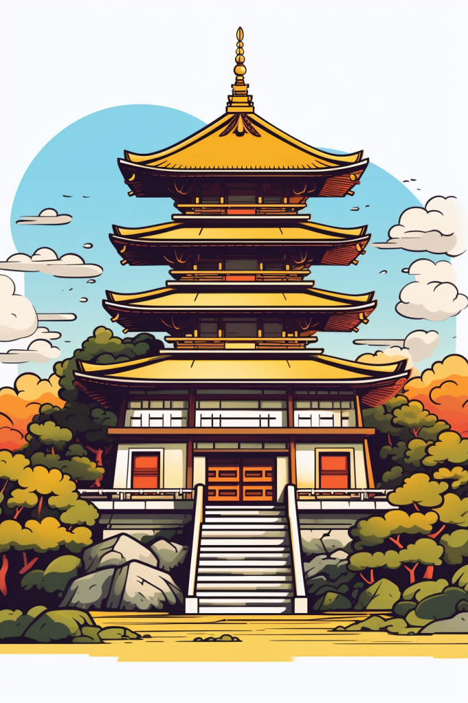 古韵设计概念描边国潮风建筑插画图片