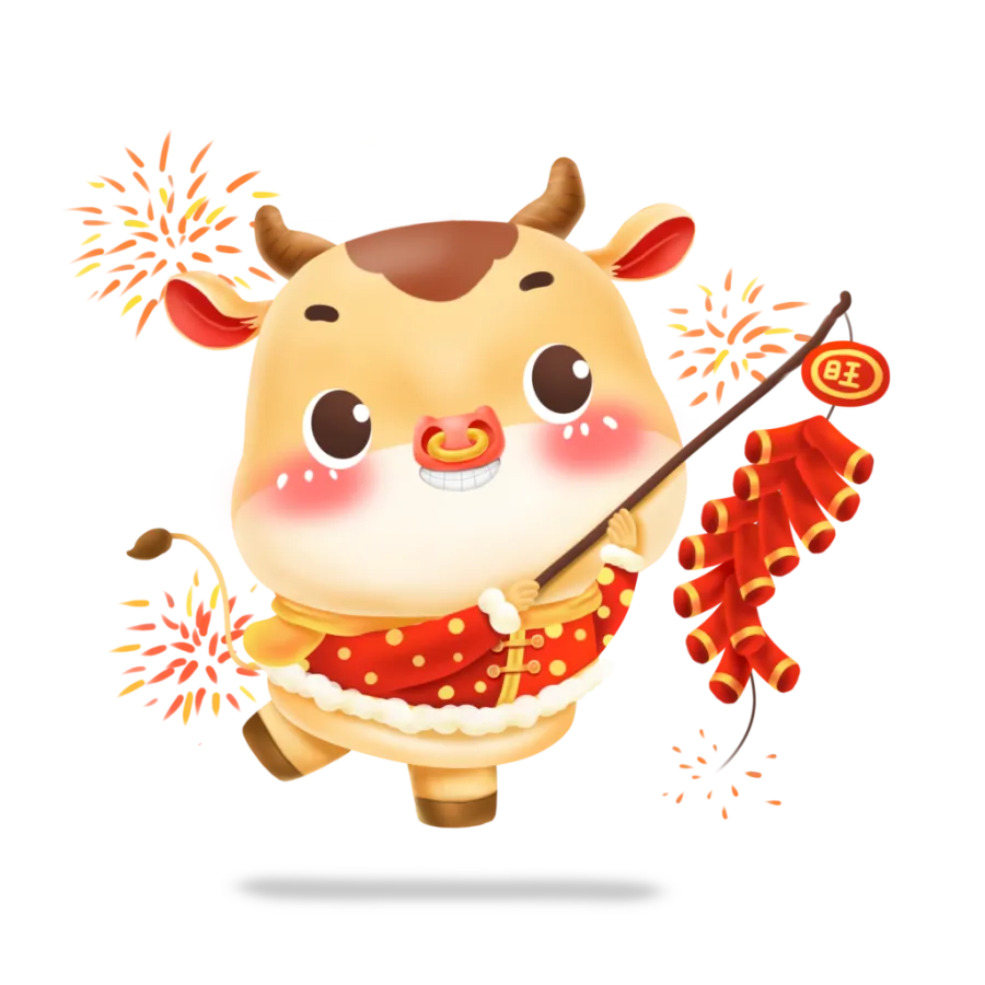 牛宝宝放鞭炮春节插画