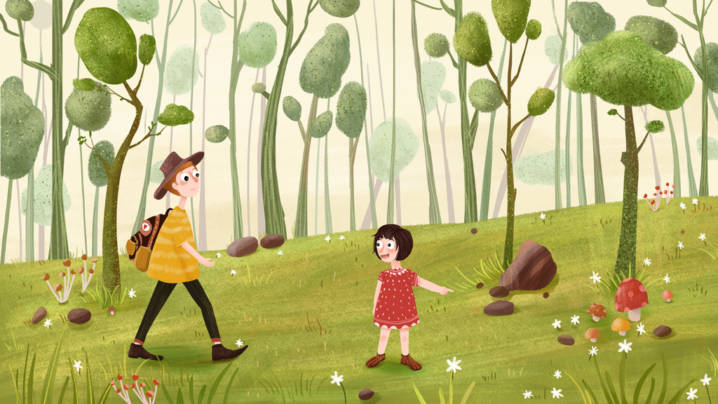 手绘父亲节插画展板设计