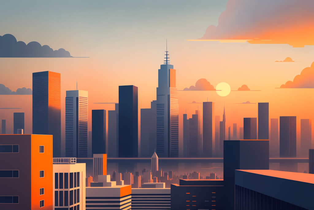 梦幻都市风景城市剪影扁平插画图片