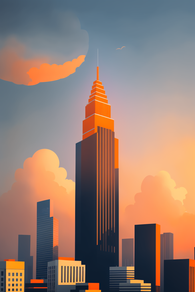 梦幻都市风景城市剪影扁平插画图片