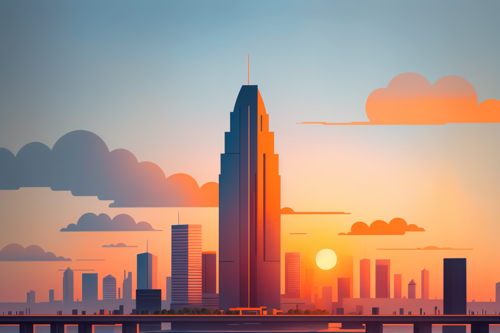 梦幻都市风景城市剪影扁平插画图片