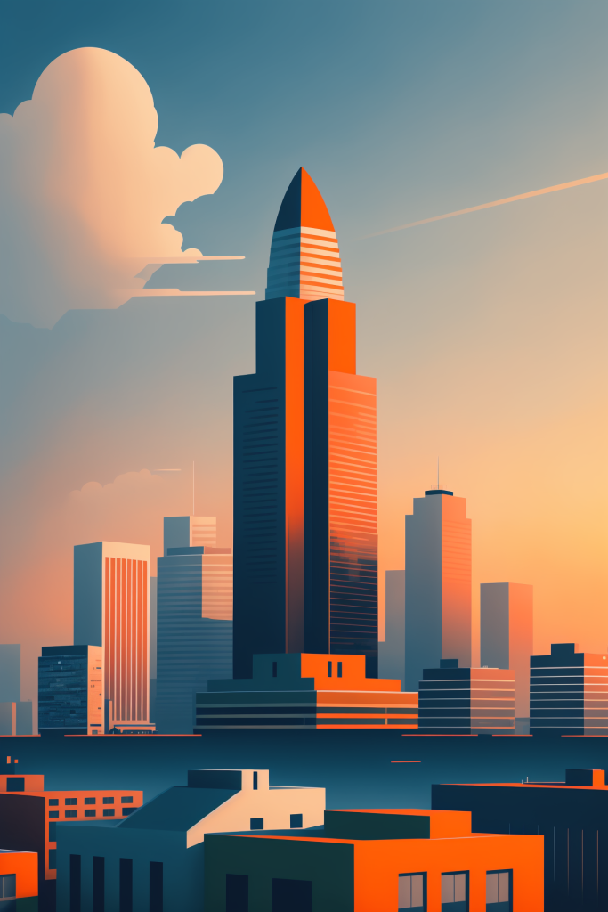 梦幻都市风景城市剪影扁平插画图片