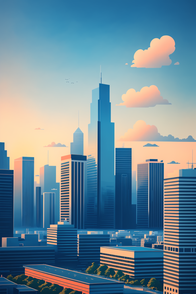 现代高楼城市剪影扁平插画图片