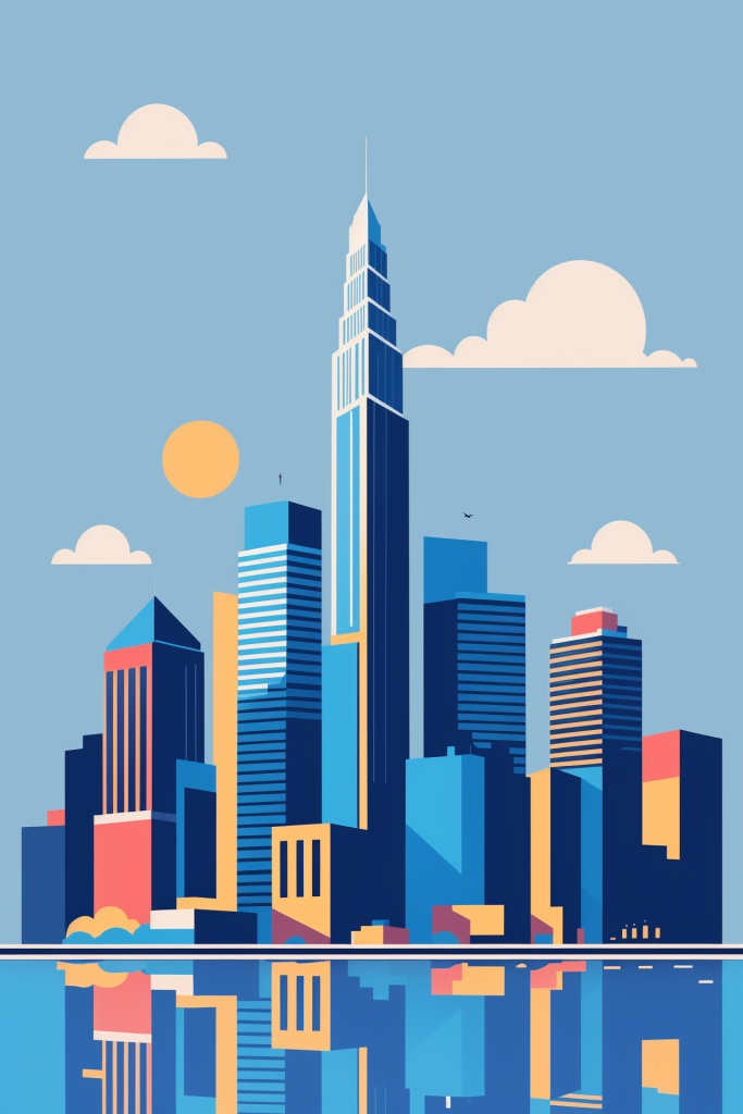 市区全景大楼城市剪影扁平插画图片