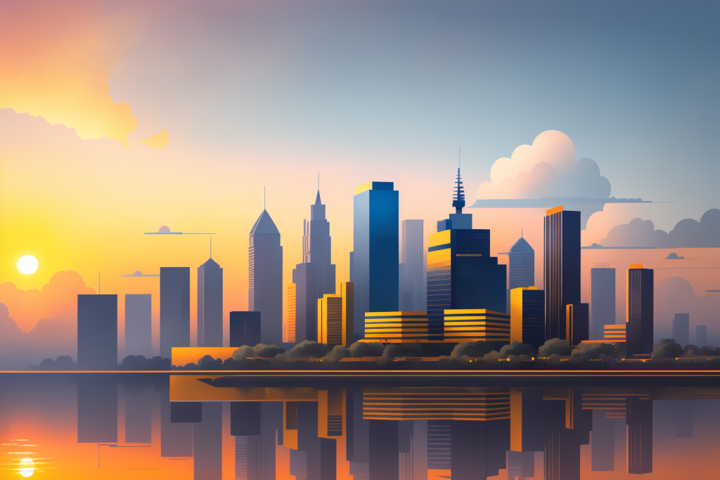 城镇市区建筑城市剪影扁平插画图片