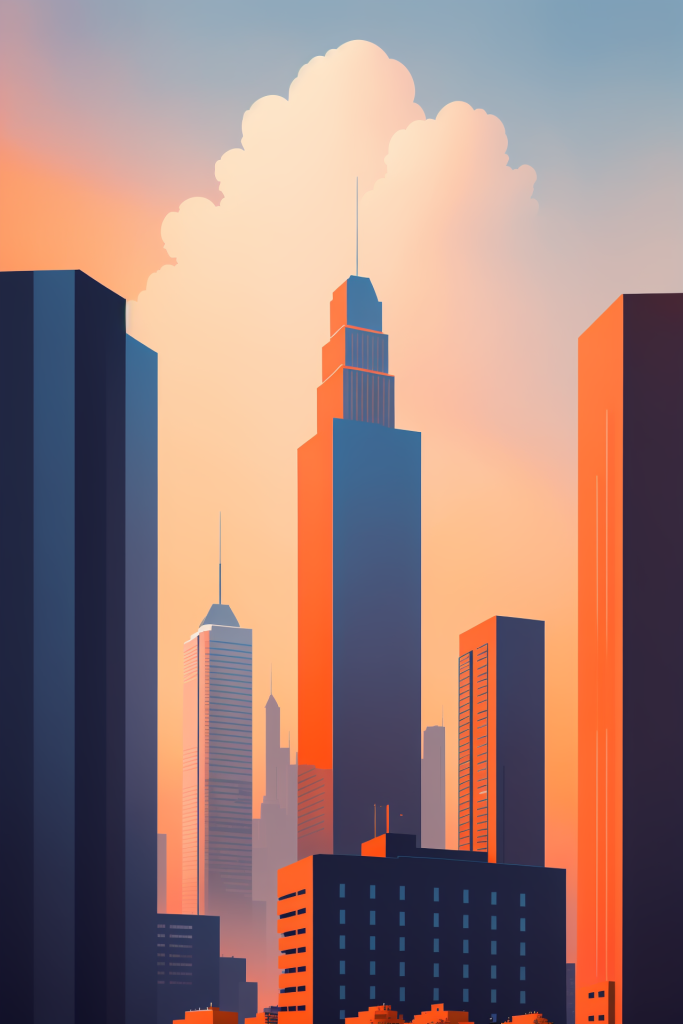 梦幻都市风景城市剪影扁平插画图片