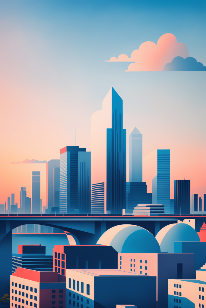梦幻都市风景城市剪影扁平插画图片