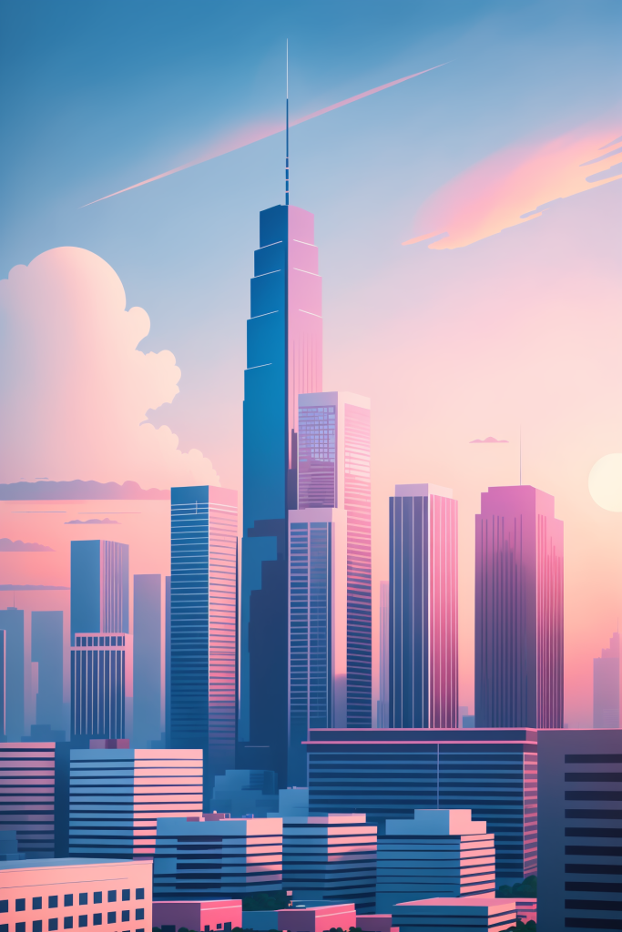 现代市区奇幻城市剪影扁平插画图片
