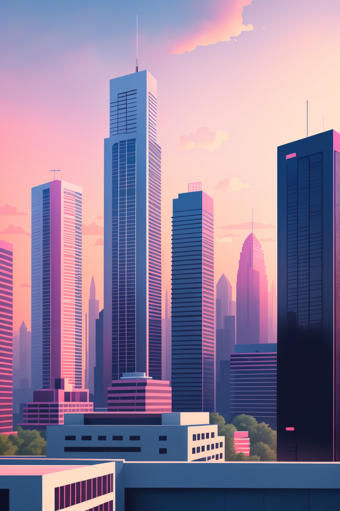 现代市区奇幻城市剪影扁平插画图片